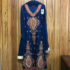 3 piece chiffon Pakistani maxi dress